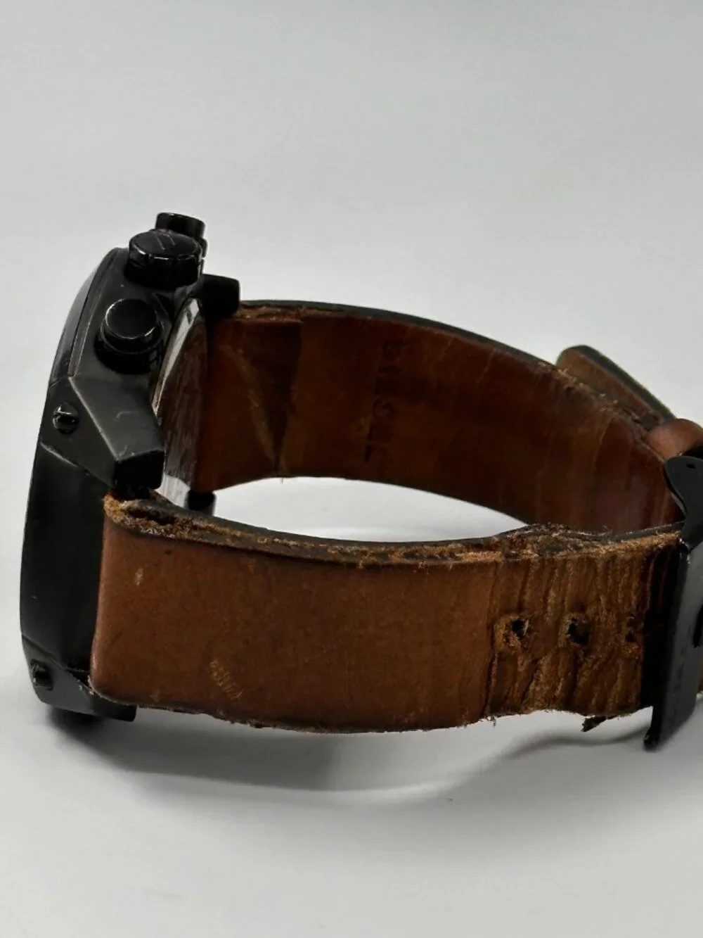 Diesel Overflow Chronograph Watch Mens Black Dial 50MM Brown Band New Battery